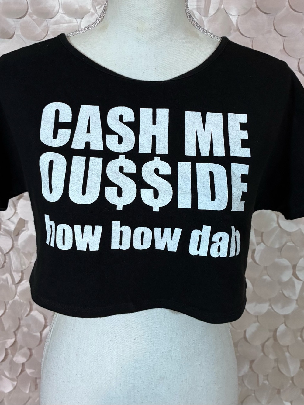 Small Black Graphic Crop Tee - "Cash Me Ou$$ide"